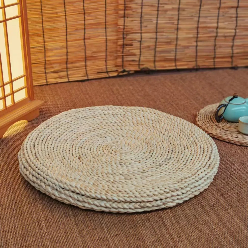 Japanese-style Straw Weaving Sitting Cushion Rustic Thickened Tatami Futon Handmade Breathable Straw Braid Mat Meditation