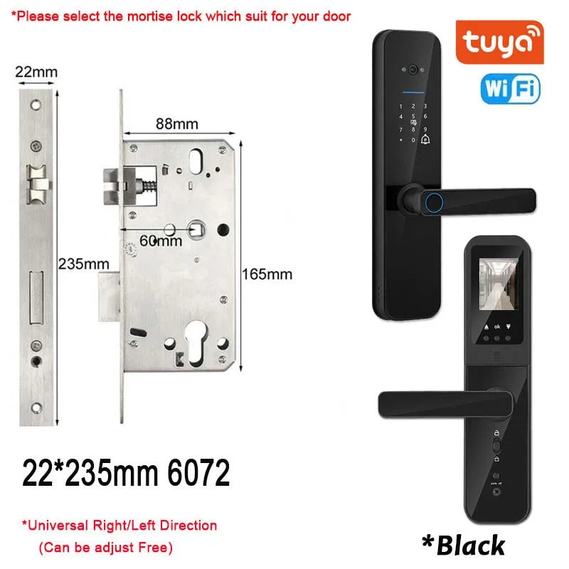 XSDTS New Tuya Wifi Digital Electronic Smart Door Lock With Biometric Camera Fingerprint Smart Card Password Key Unlock