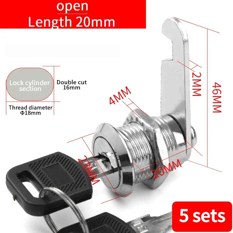 5/20/100SETS 16mm 20mm 25mm 30mm 35mm Metal Rotary Key Switch Push Button Lock Switch Latching Cylinder Cabinet Security Locker