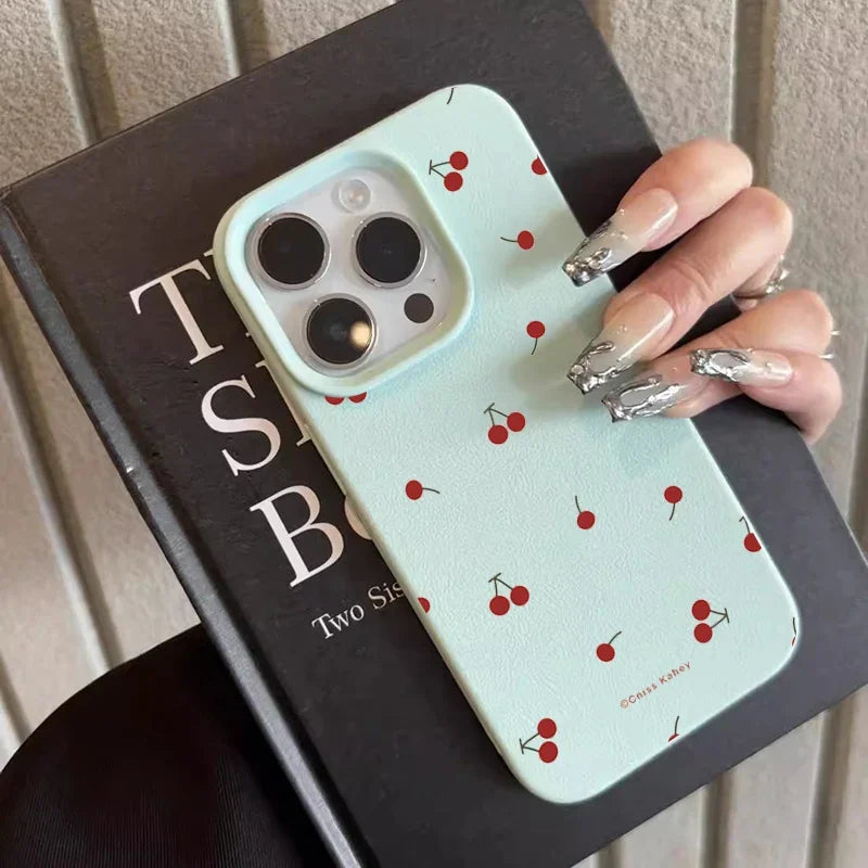 iPhone 16 Phone Case - Cherry Pattern Silicone Shock-Absorbing Cover Tidesmit