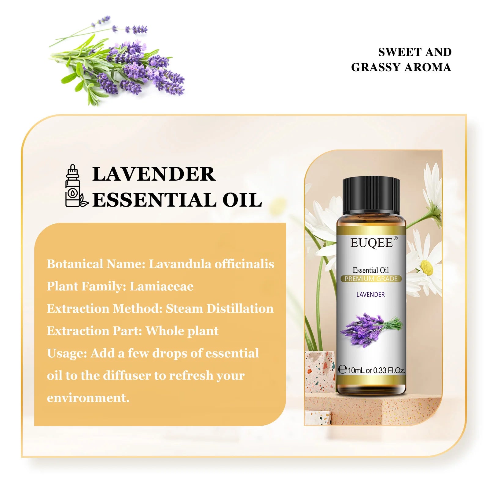 EUQEE Fragrance Essential Oil 10ml Floral Series Lavender Manuka Vanilla Rose Ylang Ylang Jasmine Geranium Chamomile Neroli Oil