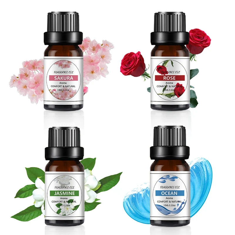10ML Cherry Strawberry Lavender Jasmine Rose Vanilla Essential Oils for Diffuser, Humidifier, Massage, Candle, Soap Making