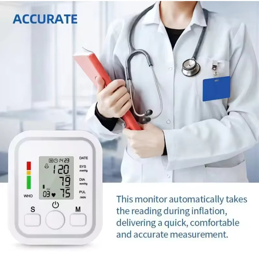 Blood Pressure Meter Digital Automatic Tonometer Upper Arm Blood Pressure Monitor Medical Tensiometer Sphygmomanometer Measure