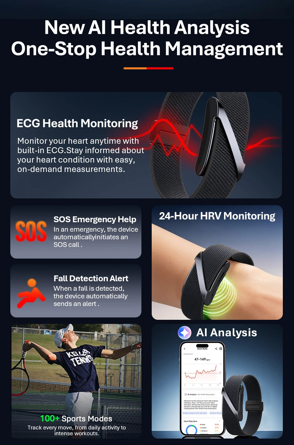 VALDUS VANTA ECG Smartwatch Man Woman SOS Fall Reminder Fitness Tracker Heart Rate Blood Pressue Sleep Monitor 2026 New Bracelet