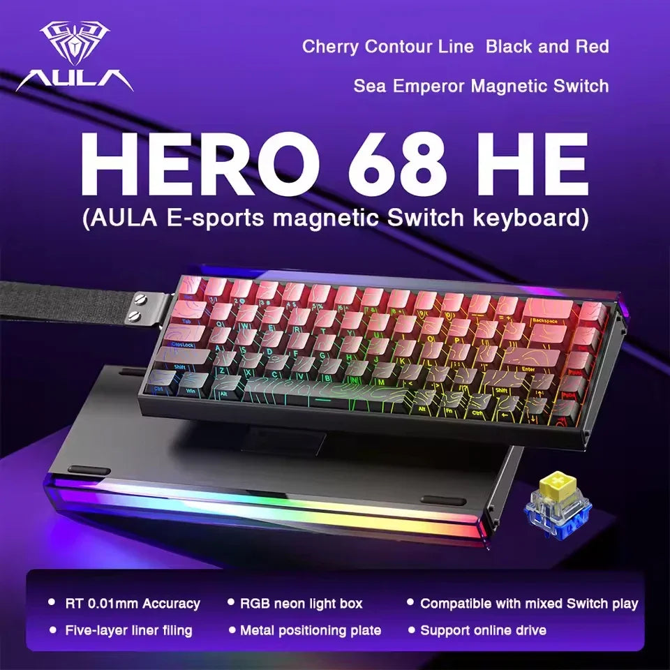 AULA HERO 68 HE E-sports Gaming Magnetic Switch Keyboard 60% Wired RGB Hot Swap 8K Return Rate Custom Mechanical Keyboard