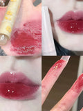 Gege Bear Floral Whisper lipstick: glossy, moisturizing jelly-finish red lip makeup with a high-shine mirror effect.