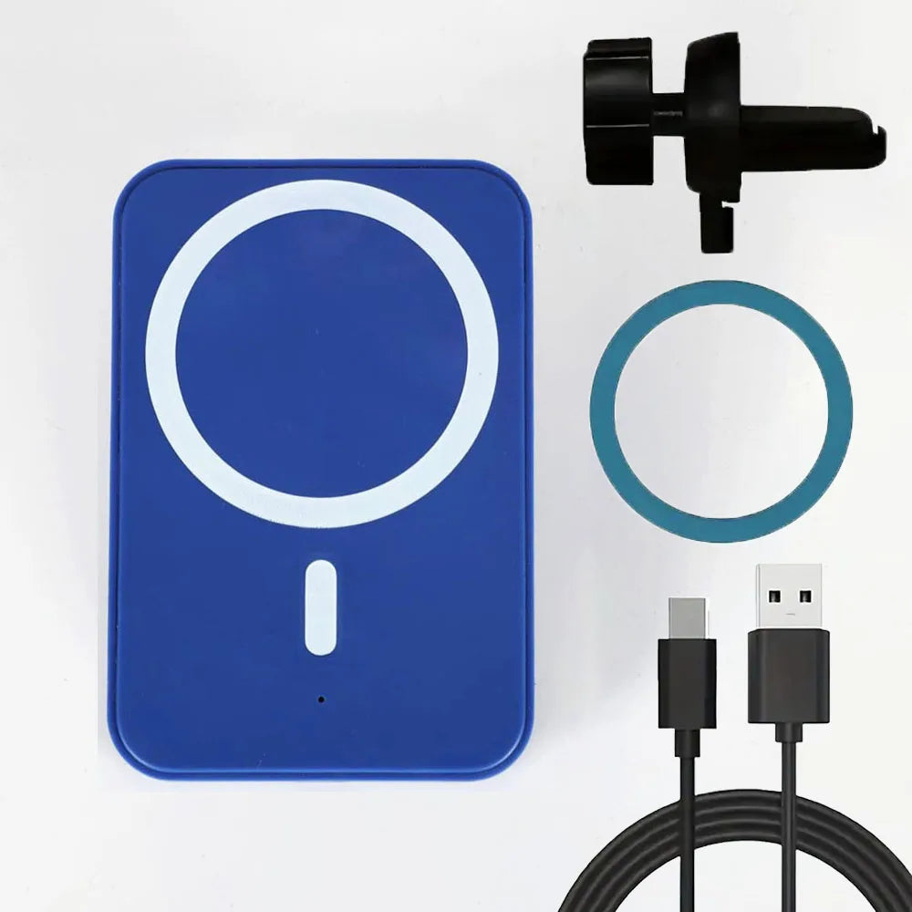 Magnetic Wireless Car Charger for iPhone 12-17 | Qi Certified Fast Charge Blue with cable Tidesmit