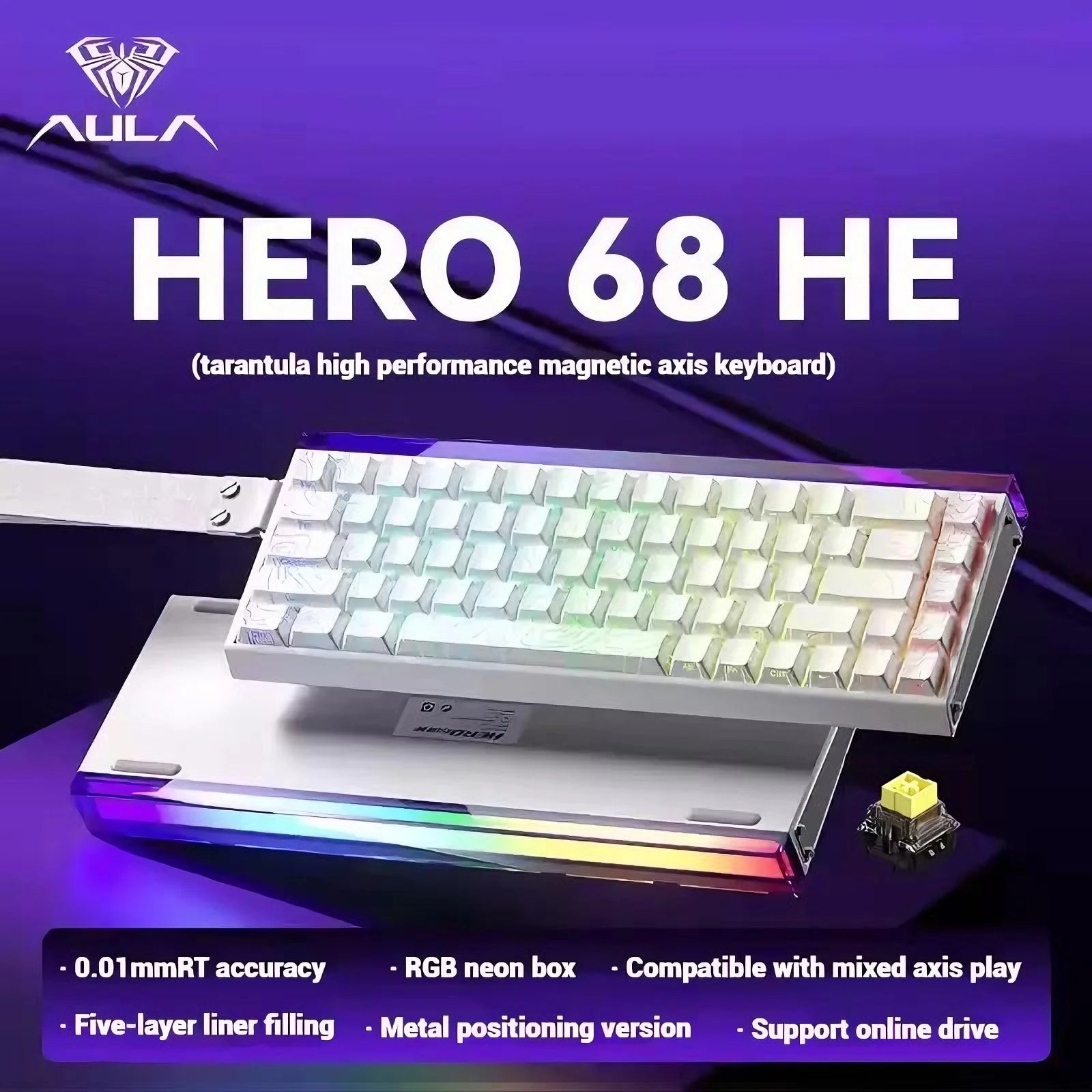 AULA HERO 68 HE E-sports Gaming Magnetic Switch Keyboard 60% Wired RGB Hot Swap 8K Return Rate Custom Mechanical Keyboard