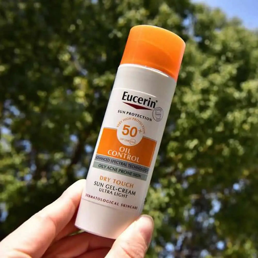Tidesmit Eucerin Oil Control SPF50+ matte sunscreen texture close-up for oily and acne-prone skin
