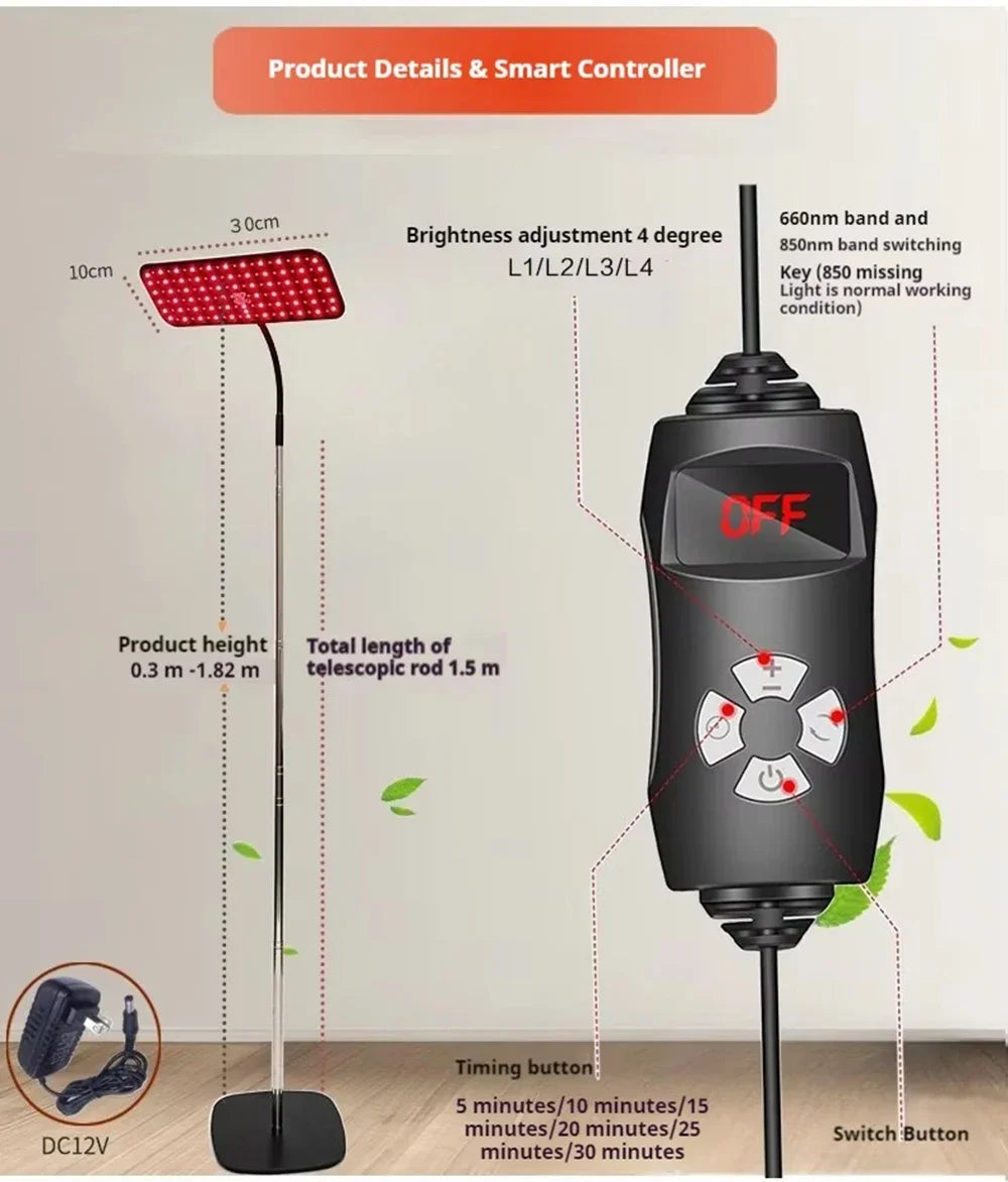 Near Infrared Light Panel 660nm 850nm Red Light Lamp With Timer Face and Body Home Use Relief Pain Device with Adjustable Stand