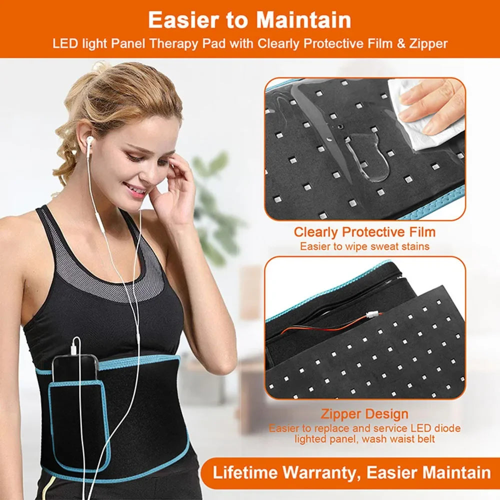 Red ＆Infrared LED Light Therapy Belt 850nm 660nm Back Pain Relief Wrap Burn Fat Belt Slimming Machine Waist Heat Pad Full Body