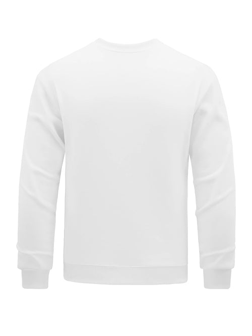 Back view of a plain white Tidesmit crewneck sweatshirt in a soft fleece material with ribbed cuffs and hem.