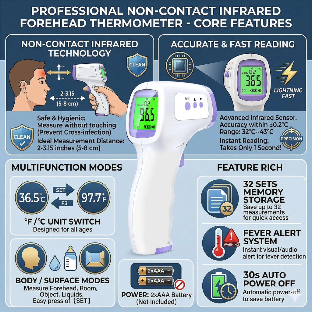 Digital Thermometer Electronic Non-Contact Medical Infrared for Baby Adults Body Medical Thermometer Home Fever Monitor