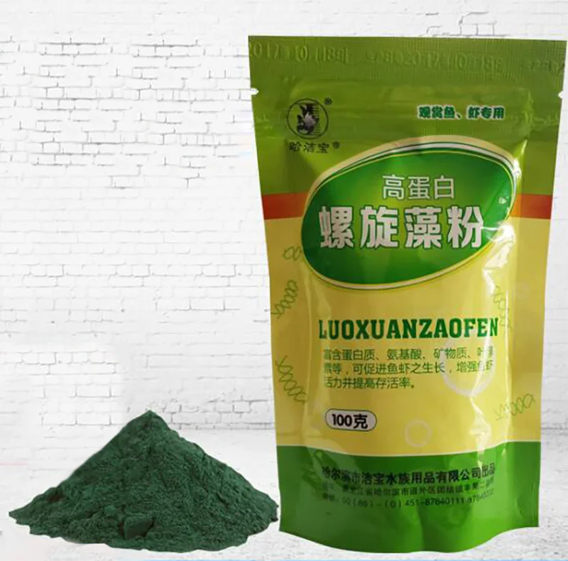 Tidesmit Spirulina powder nutritional supplement for ornamental fish and shrimp growth, rich in essential algae protein.