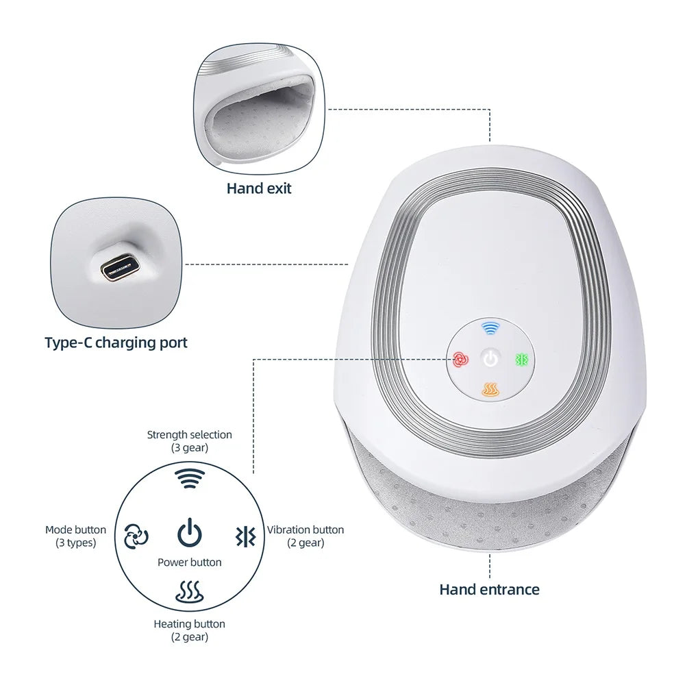 Tidesmit Electric Hand Massager with Heat and Air Compression - White Relaxation Treatment Tidesmit