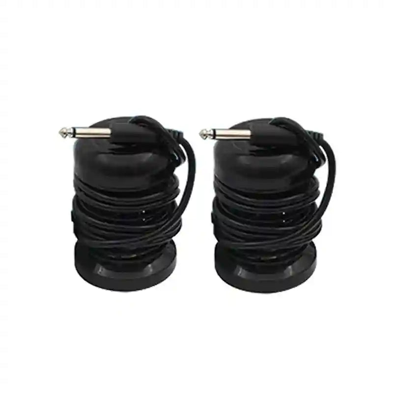Two black ion head arrays for foot detox spa machines with coiled cables and metal connectors for home health therapy.