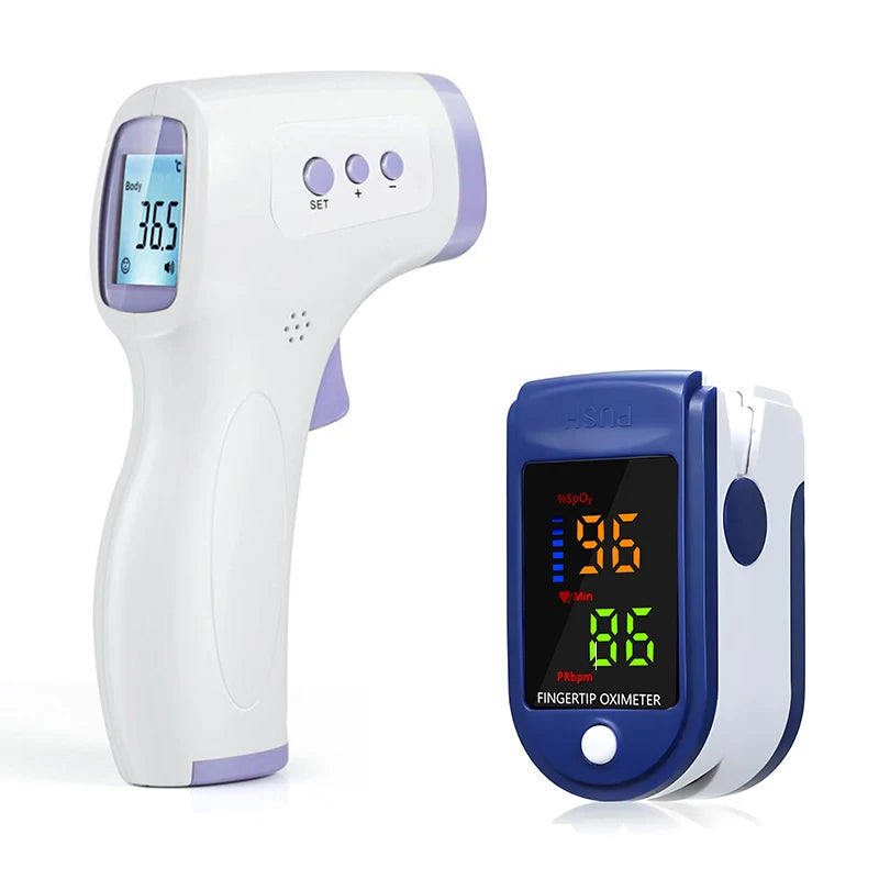 Arm Blood Pressure Monitor Sphygmomanometer Tonometer Tensiometer + Pulse Oximeter Finger Clip Pulse Monitor + Body Thermometers