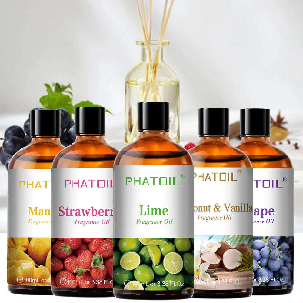 PHATOIL Fruit Fragrance Oils Coconut & Vanilla Lime Mango Strawberry Banana 100ml Aromatherapy Fragrance Oils For Diffuser