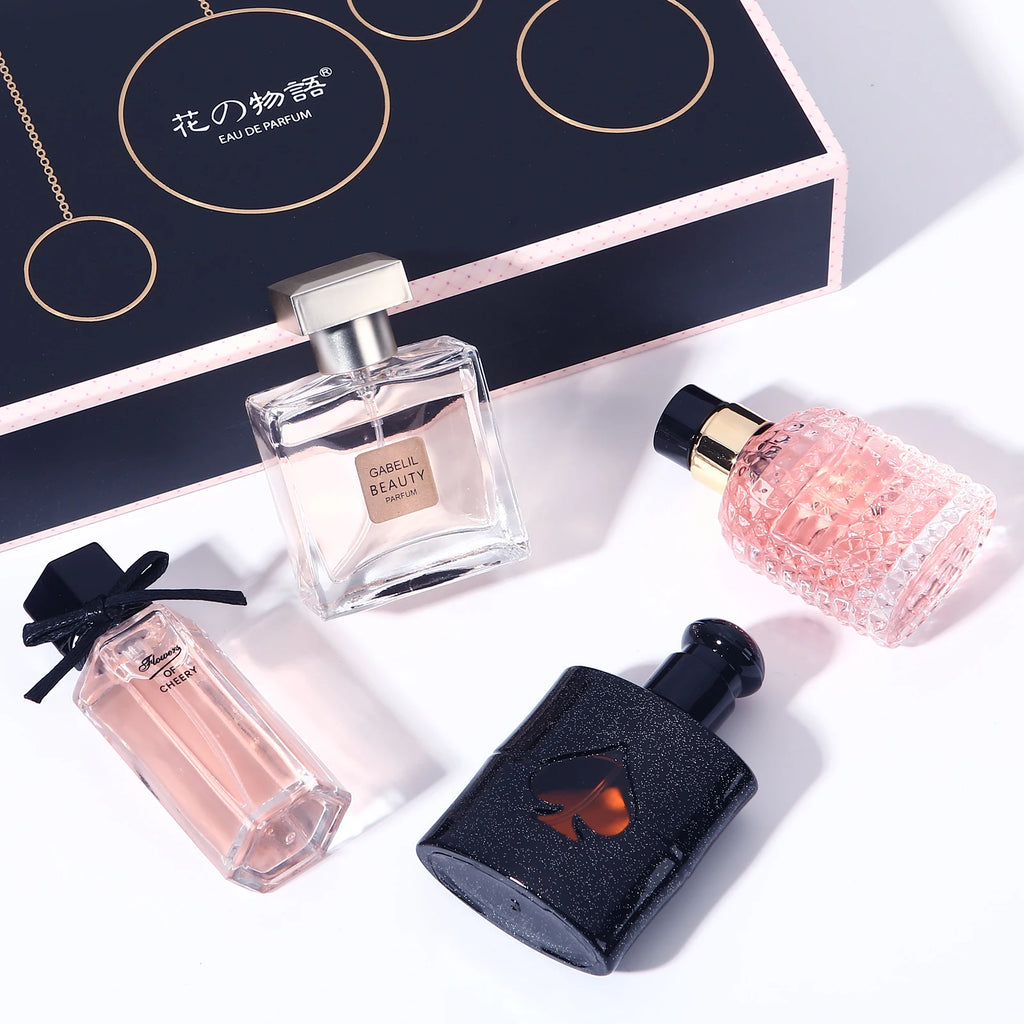 2025 Hana Monogatari perfume gift set for women. Includes 4 unique EDT/EDP bottles: floral, luxury, long-lasting scent.