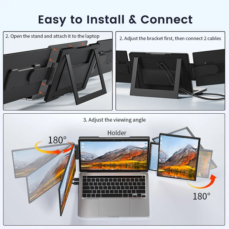 Sibolan 16" 2.5K Dual Screen Portable Monitor 100% sRGB 60Hz HDMI Type-C Plug IPS Laptop Triple Display Extender For Windows Mac