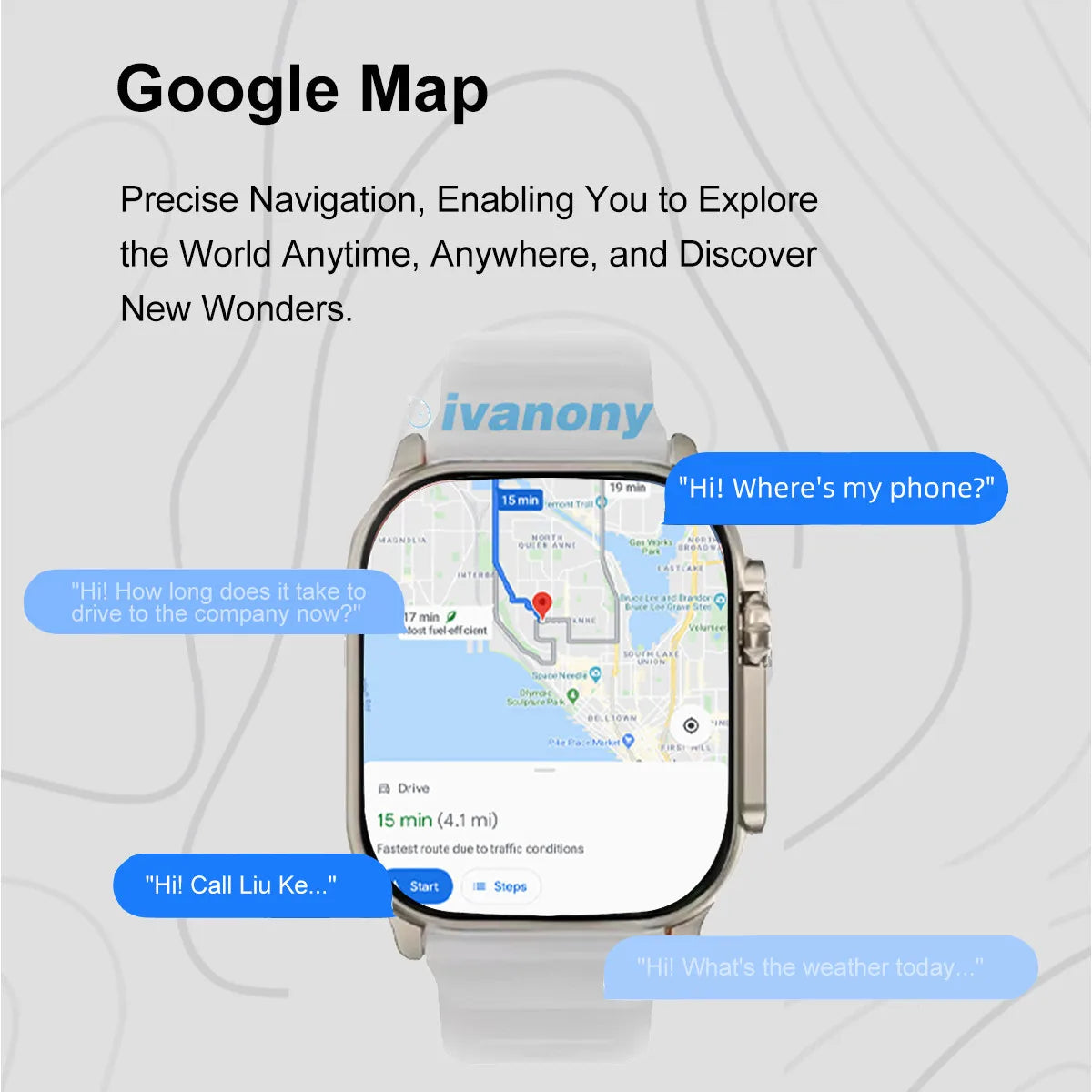 Ivanony Smart Watch DT Ultra 4 Smartwatch Men Support TWS Earphone Connect Bluetooth Call  Google Map Compass Amoled Smartwatch