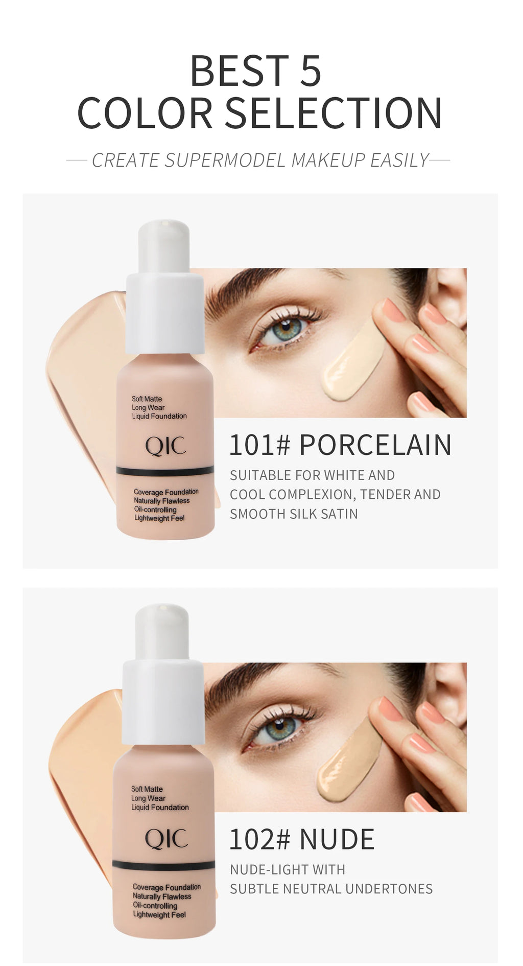 Tidesmit liquid foundation face makeup with matte oil-control finish and long-lasting waterproof wear 30ml bottle