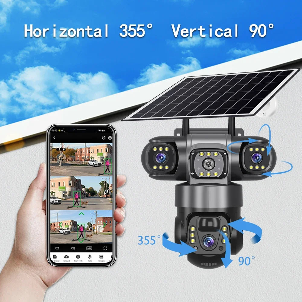 8K HD Solar Security Camera WiFi Wireless Outdoor Dual Lens Solar IP Camera PIR Human Detection Night Vision Battery CCTV Camera