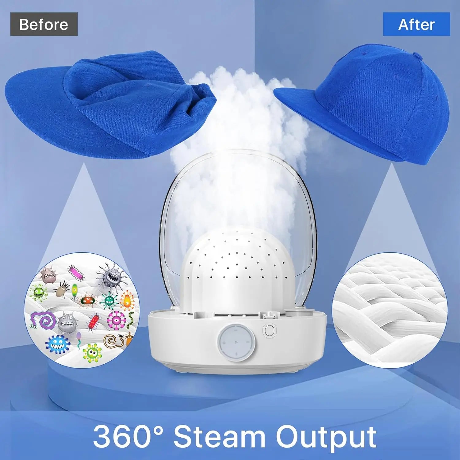 Tidesmit automatic cap cleaner featuring steam sanitizing and drying functions for baseball caps and bucket hats