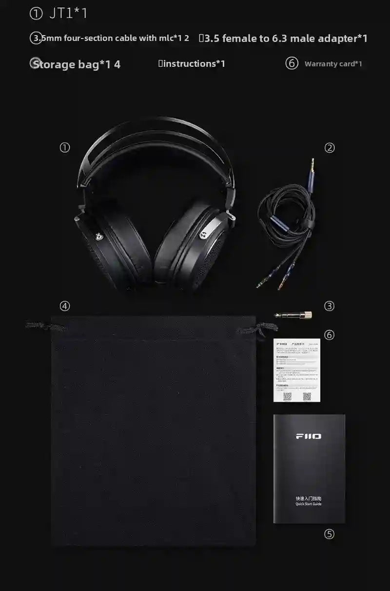 FiiO JT1 Over-Ear Headphones with 50mm Dynamic Drivers for HiFi Audio Tidesmit