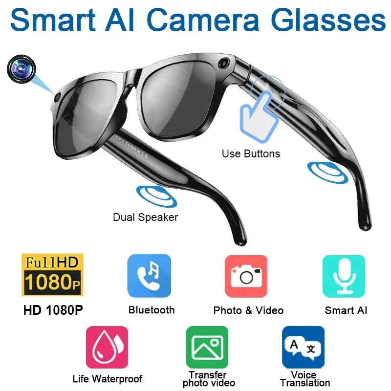 AI Smart Glasses with 8K Camera & Bluetooth Audio - Tidesmit Black Tidesmit