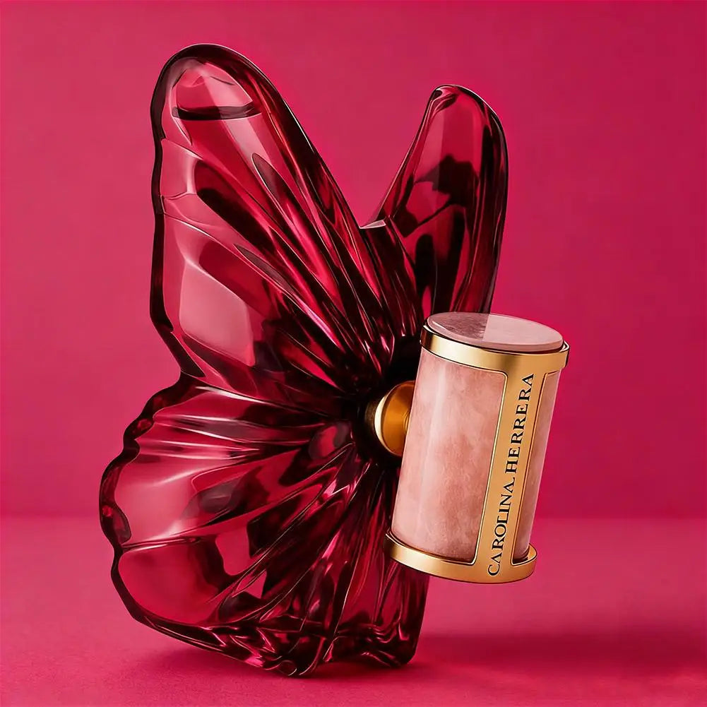 Carolina Herrera Fly perfume: Red butterfly-shaped bottle, fruity floral Eau de Parfum spray for women. Elegant scent.