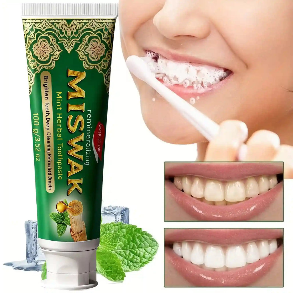Tidesmit Miswak Mint Herbal Toothpaste for deep cleansing, teeth whitening, and enamel remineralization