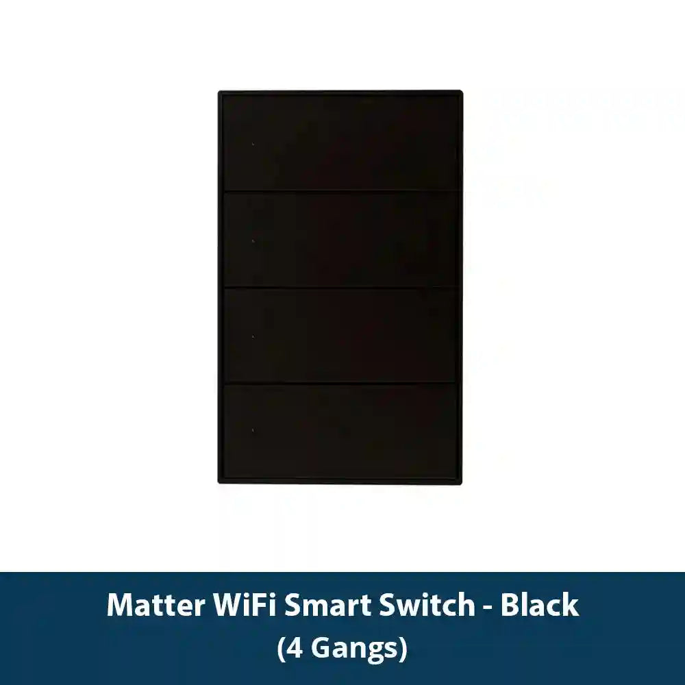 Matter Smart Wall Light Switch WiFi | 1-6 Gang Multi-Room Control Black 4-Gang Tidesmit
