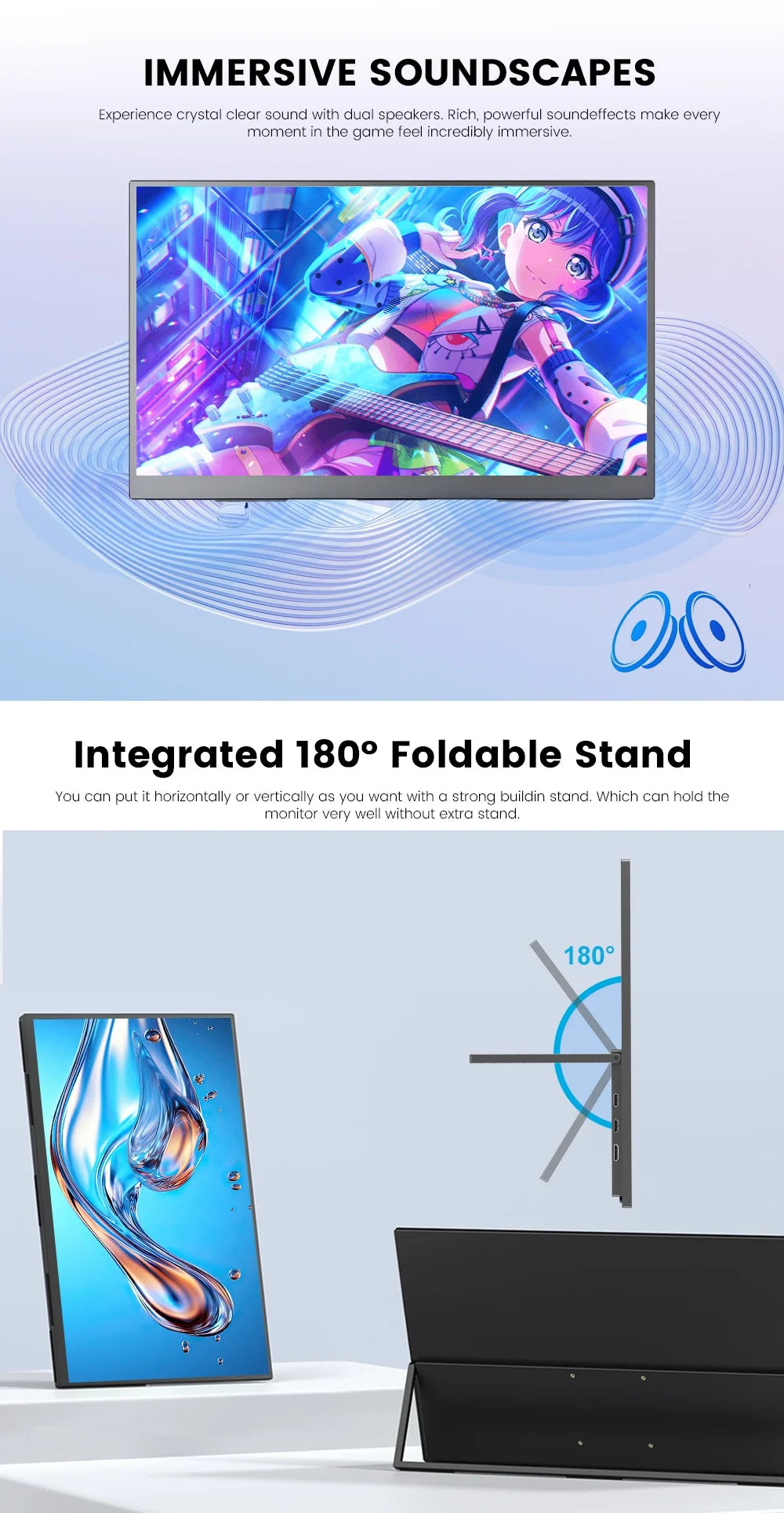 WonTim 18.5Inch Portable Monitor 100Hz Gaming Screen USB-C 100%sRGB 350Nits Display with Stand for PC Laptop Mac Xbox PS5 Switch