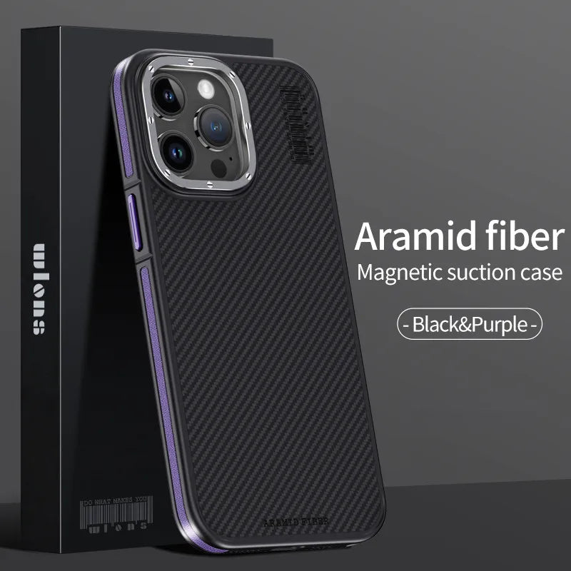 Aramid Fiber Magnetic Case for iPhone 15 Pro - Military-Grade Protection PURPLE Aramidfiber Tidesmit