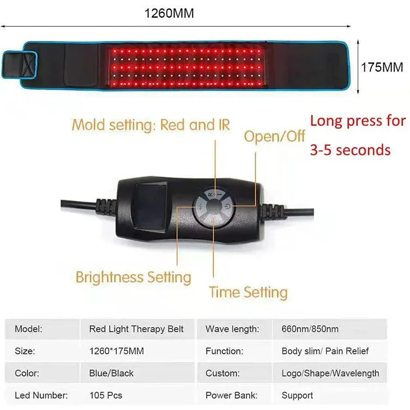 LED Phototherapy Massage Belt Red Light Hot Compress 850nm 660nm Body Shaping Weight Loss And Relaxation Back Pain Relief