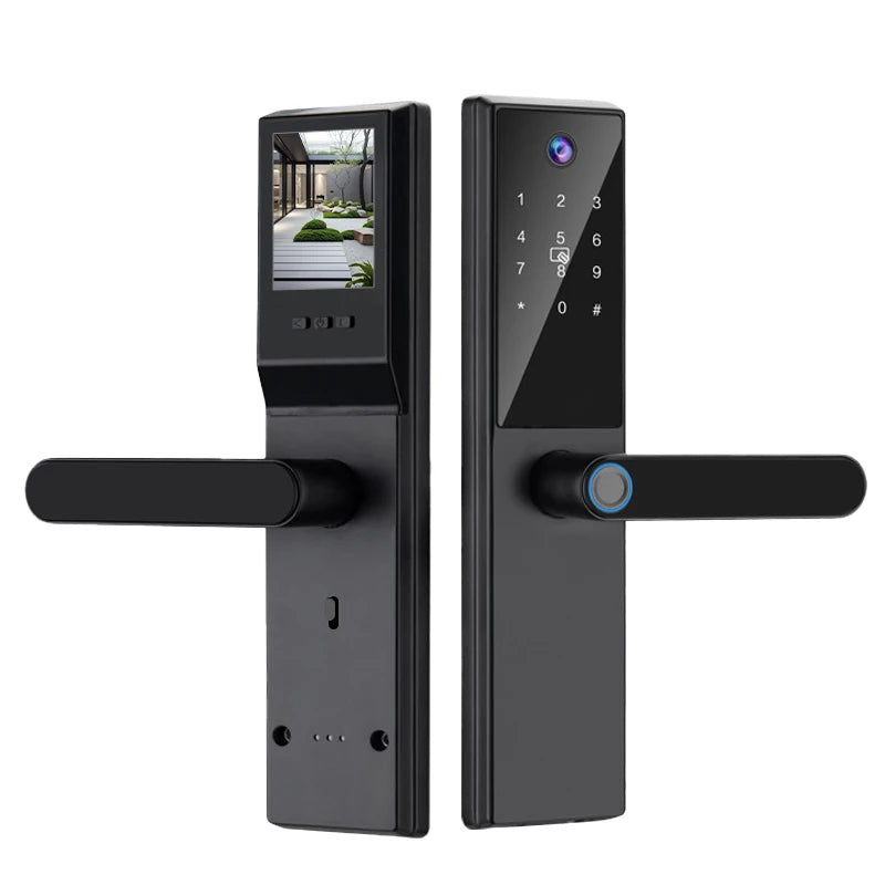 2025 New Tuya WiFi Digital Electronic Smart Wooden Door Lock With Biometric Camera Fingerprint Smart Home Remote Unlock