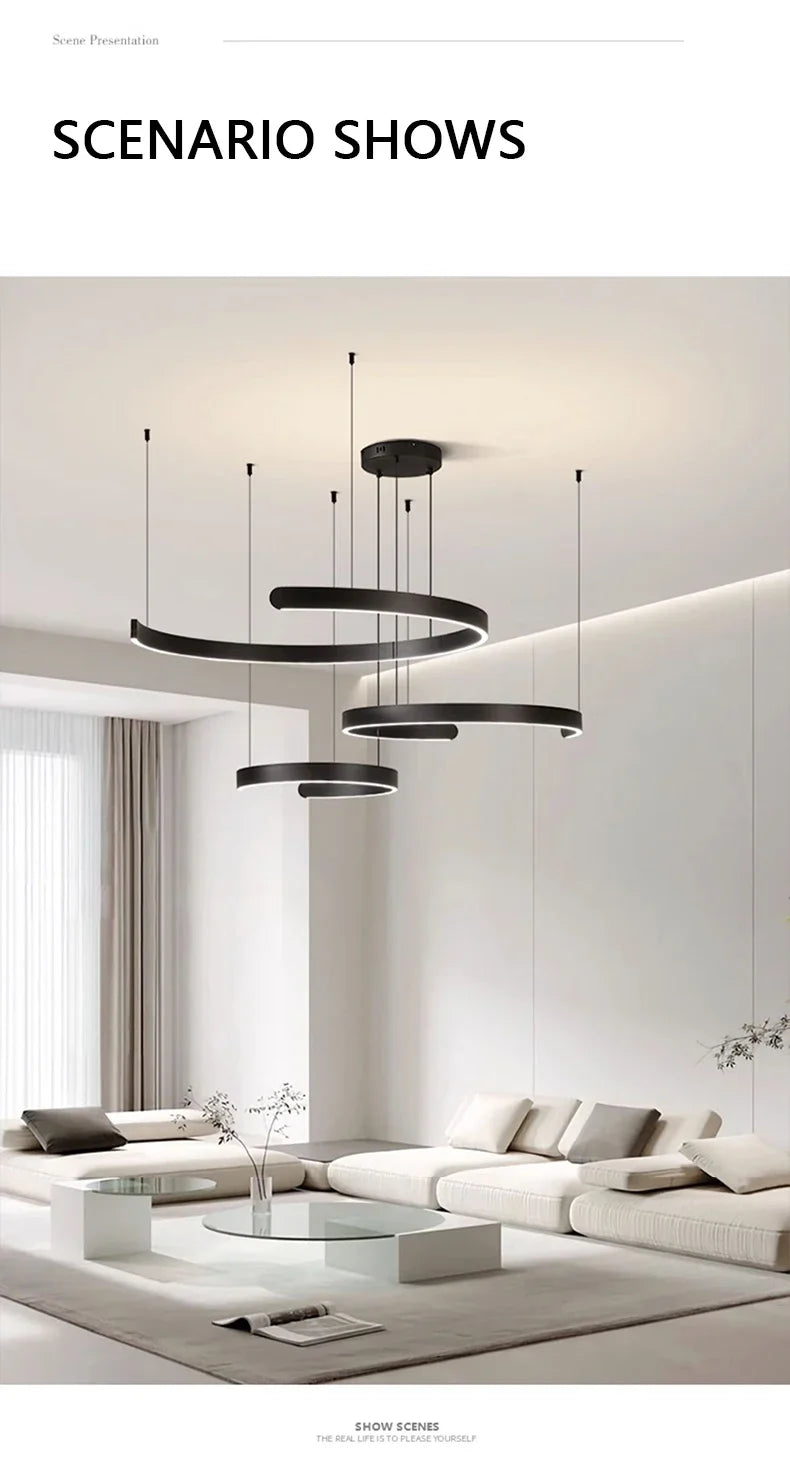 Modern LED Ring Ceiling Chandelier 60cm Black - Minimalist Decor Tidesmit