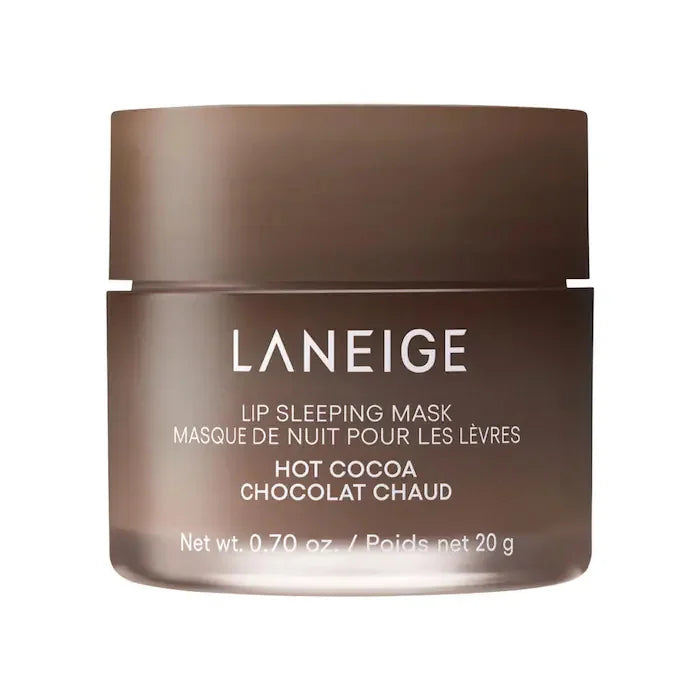 Laneige Lip Sleeping Mask in Hot Cocoa, a moisturizing brown jar lip treatment for soft, hydrated lips.