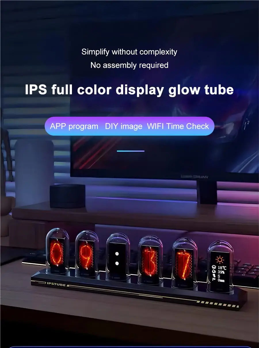 RGB Nixie Tube IPS Clock: Retro Digital Desktop Decor with Custom Display Tidesmit