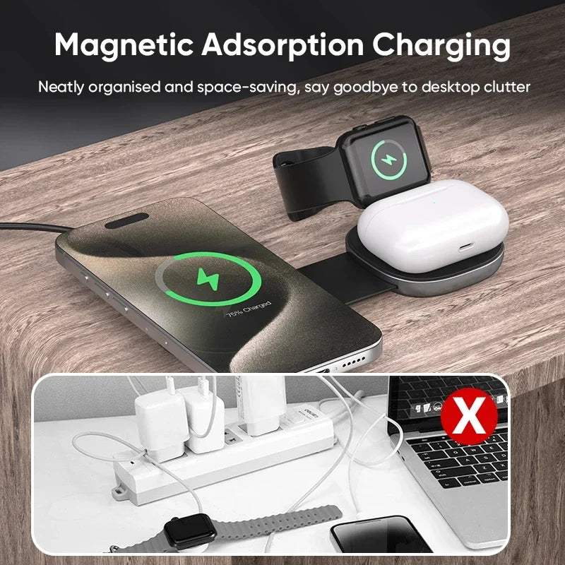3-in-1 Wireless Charger | Qi Certified Foldable MagSafe Dock YW10 Tidesmit