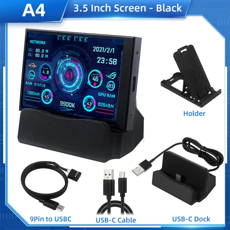 TURZX 3.5 / 5 Inch IPS USB Secondary Screen for Computer CPU GPU RAM HDD Monitor Type C Display NO AIDA64 LCD for Windows 10 11