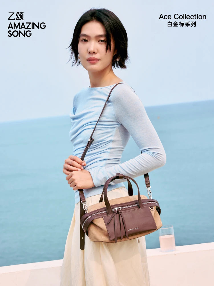 Amazing Song Original Design Cheese Roll Pillow Bag Small Top Grain Leather 2026 New Fashionable Women's bags