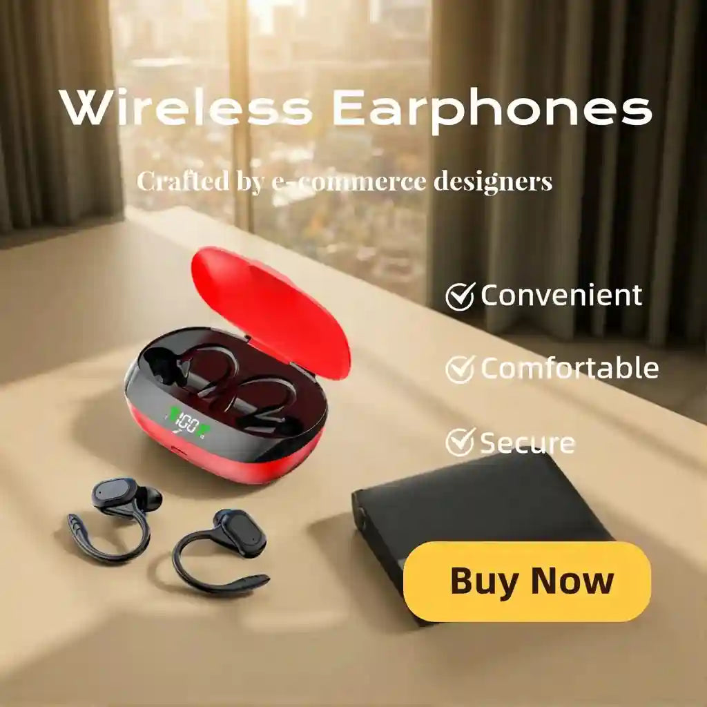 Wireless Bluetooth Earhook Headphones with Mic for Active Sports Red Tidesmit