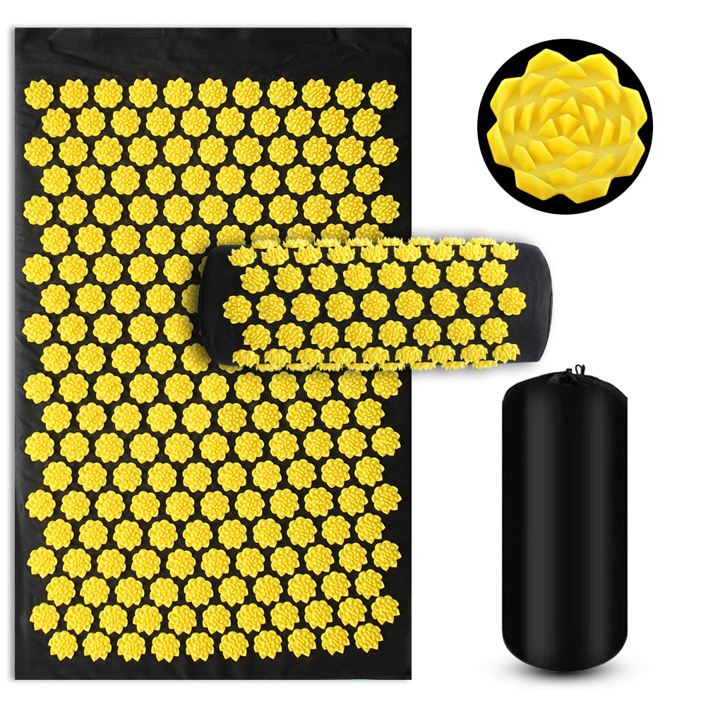 Acupressure Massage Mat for Back Relief – Lotus Spike Cushion Set Back Massage Instrument 3PCS Lotus Yellow Tidesmit