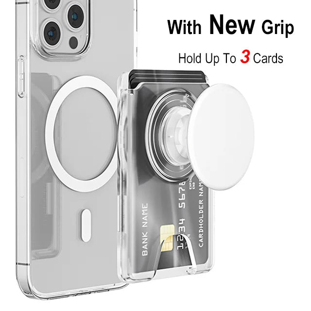 Magnetic Phone Wallet Case with Grip - Slim Shock-Absorbing Cover Transparent White Tidesmit