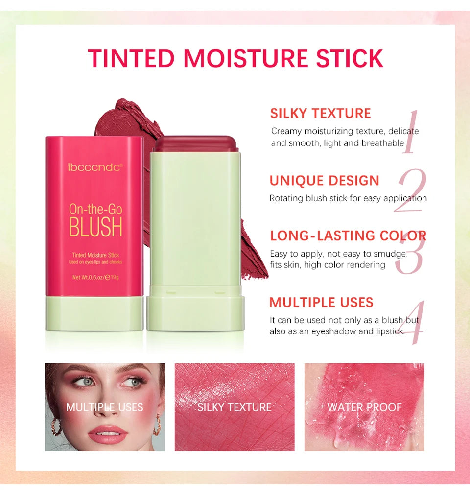 Tidesmit Multi-Functional Blush Stick cream rouge swatch showing high color rendering and waterproof texture