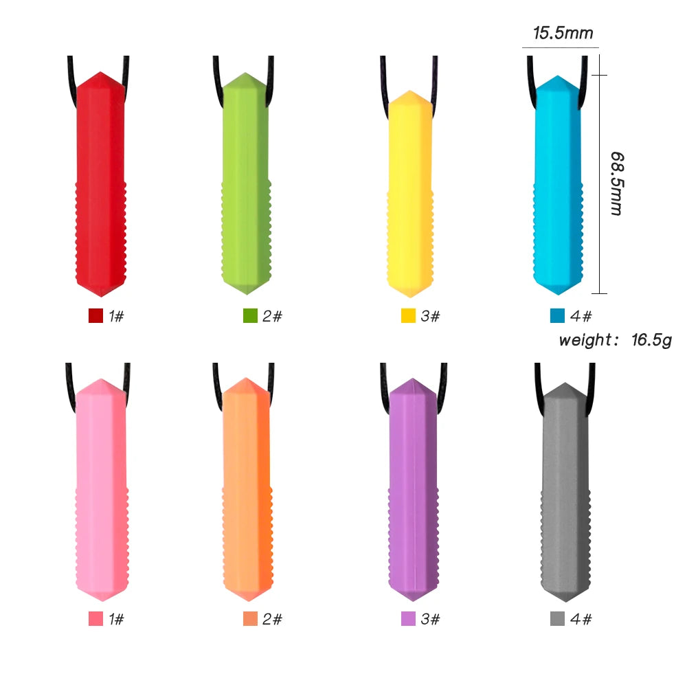 Gem Silicone Teethers Crystal Chew Necklace Sensory Pandent Chewing Toy for Kids Boys Girls Autism
