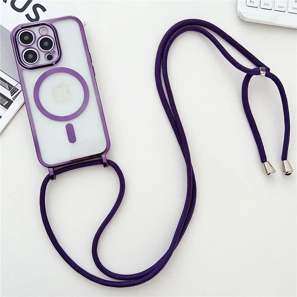 Crossbody Phone Case for iPhone 16 Pro Max with Adjustable Lanyard Purple Tidesmit