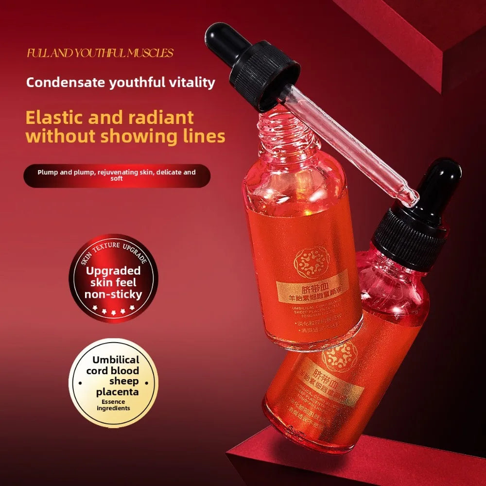 30ml Umbilical Cord Blood Sheep Placenta Serum in red dropper bottles for anti-aging, moisturizing, and skin repair.